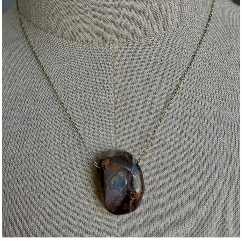 Gold filled boulder opal pendant necklace